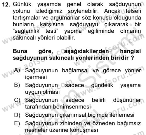 Epistemoloji Dersi 2019 - 2020 Yılı (Vize) Ara Sınavı 12. Soru