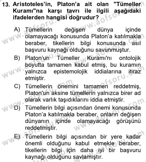 Epistemoloji Dersi 2021 - 2022 Yılı (Vize) Ara Sınav Soruları 13. Soru