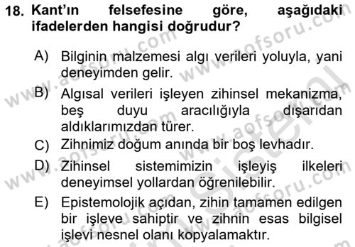 Epistemoloji Dersi 2021 - 2022 Yılı (Vize) Ara Sınav Soruları 18. Soru