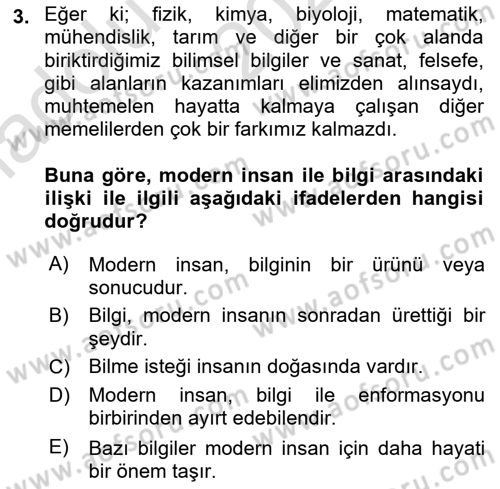 Epistemoloji Dersi 2021 - 2022 Yılı (Vize) Ara Sınav Soruları 3. Soru