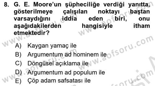 Epistemoloji Dersi 2021 - 2022 Yılı (Vize) Ara Sınav Soruları 8. Soru
