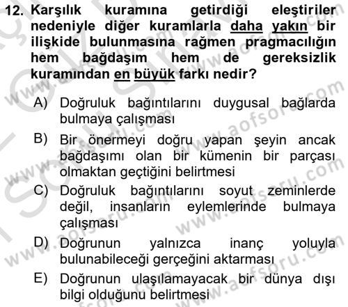 Epistemoloji Dersi 2021 - 2022 Yılı (Final) Dönem Sonu Sınav Soruları 12. Soru
