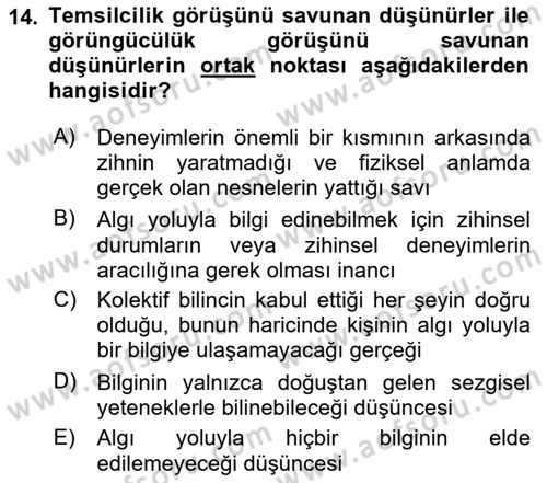 Epistemoloji Dersi 2021 - 2022 Yılı (Final) Dönem Sonu Sınav Soruları 14. Soru
