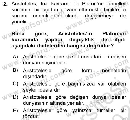 Epistemoloji Dersi 2021 - 2022 Yılı (Final) Dönem Sonu Sınav Soruları 2. Soru