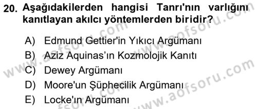 Epistemoloji Dersi 2021 - 2022 Yılı (Final) Dönem Sonu Sınav Soruları 20. Soru