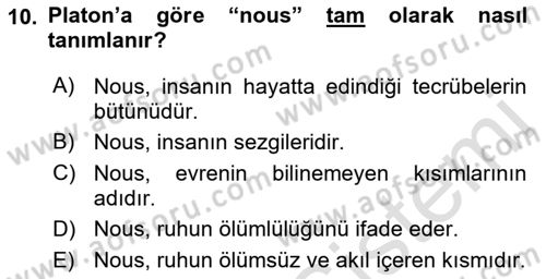 Epistemoloji Dersi 2021 - 2022 Yılı Yaz Okulu Sınav Soruları 10. Soru