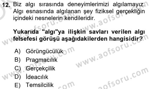 Epistemoloji Dersi 2021 - 2022 Yılı Yaz Okulu Sınav Soruları 12. Soru