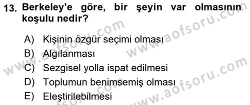 Epistemoloji Dersi 2021 - 2022 Yılı Yaz Okulu Sınav Soruları 13. Soru