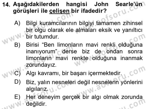 Epistemoloji Dersi 2021 - 2022 Yılı Yaz Okulu Sınav Soruları 14. Soru