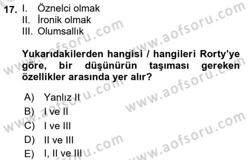 Epistemoloji Dersi 2021 - 2022 Yılı Yaz Okulu Sınav Soruları 17. Soru