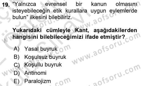 Epistemoloji Dersi 2021 - 2022 Yılı Yaz Okulu Sınav Soruları 19. Soru