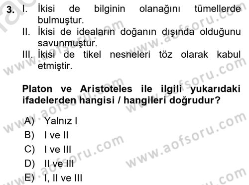 Epistemoloji Dersi 2021 - 2022 Yılı Yaz Okulu Sınav Soruları 3. Soru