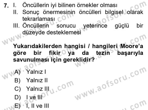 Epistemoloji Dersi 2021 - 2022 Yılı Yaz Okulu Sınav Soruları 7. Soru