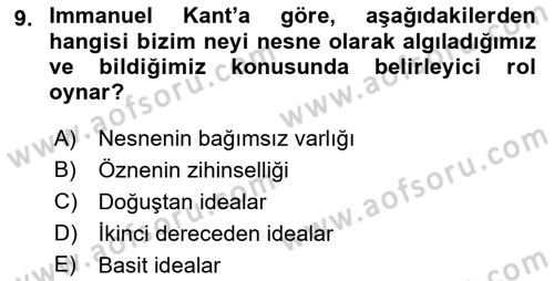 Epistemoloji Dersi 2021 - 2022 Yılı Yaz Okulu Sınav Soruları 9. Soru