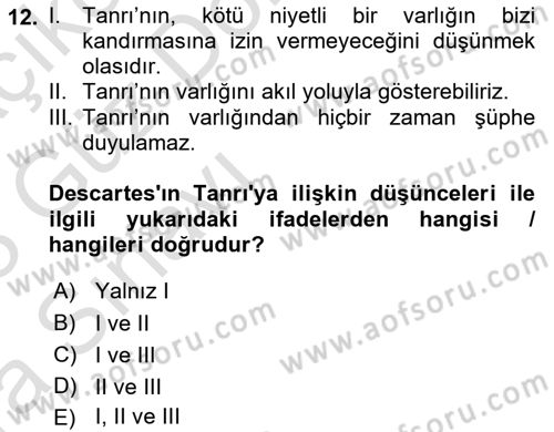 Epistemoloji Dersi 2022 - 2023 Yılı (Vize) Ara Sınav Soruları 12. Soru