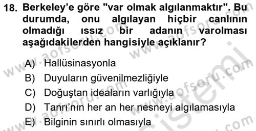 Epistemoloji Dersi 2022 - 2023 Yılı (Vize) Ara Sınav Soruları 18. Soru