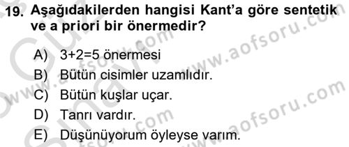 Epistemoloji Dersi 2022 - 2023 Yılı (Vize) Ara Sınav Soruları 19. Soru