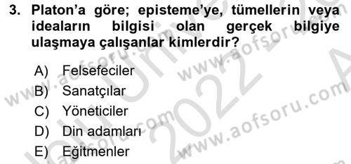Epistemoloji Dersi 2022 - 2023 Yılı (Vize) Ara Sınav Soruları 3. Soru