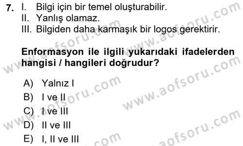 Epistemoloji Dersi 2022 - 2023 Yılı (Vize) Ara Sınav Soruları 7. Soru
