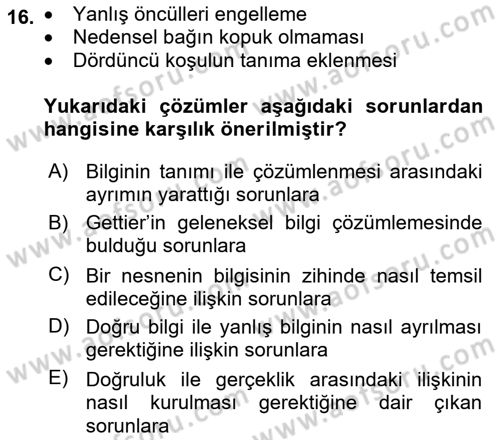 Epistemoloji Dersi 2022 - 2023 Yılı (Final) Dönem Sonu Sınav Soruları 16. Soru