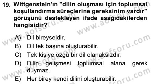 Epistemoloji Dersi 2022 - 2023 Yılı (Final) Dönem Sonu Sınav Soruları 19. Soru