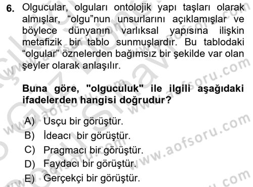 Epistemoloji Dersi 2022 - 2023 Yılı (Final) Dönem Sonu Sınav Soruları 6. Soru
