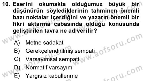Epistemoloji Dersi 2023 - 2024 Yılı (Vize) Ara Sınav Soruları 10. Soru
