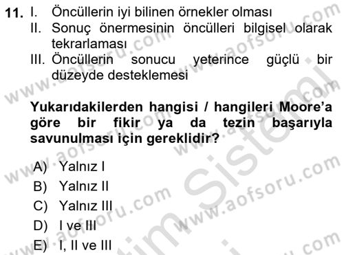 Epistemoloji Dersi 2023 - 2024 Yılı (Vize) Ara Sınav Soruları 11. Soru
