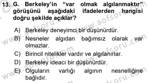 Epistemoloji Dersi 2023 - 2024 Yılı (Vize) Ara Sınav Soruları 13. Soru