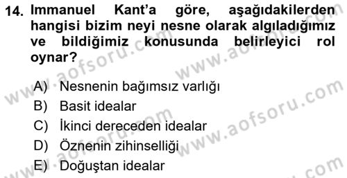 Epistemoloji Dersi 2023 - 2024 Yılı (Vize) Ara Sınav Soruları 14. Soru