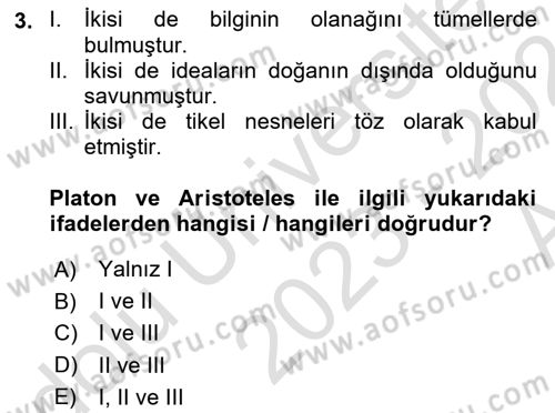 Epistemoloji Dersi 2023 - 2024 Yılı (Vize) Ara Sınav Soruları 3. Soru