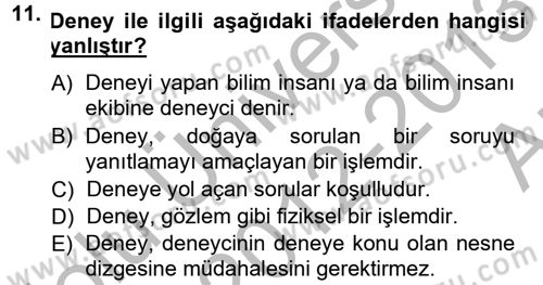 Bilim Felsefesi Dersi Ara Sınavı Deneme Sınav Soruları 11. Soru