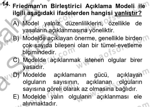 Bilim Felsefesi Dersi Ara Sınavı Deneme Sınav Soruları 14. Soru