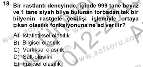 Bilim Felsefesi Dersi Ara Sınavı Deneme Sınav Soruları 18. Soru