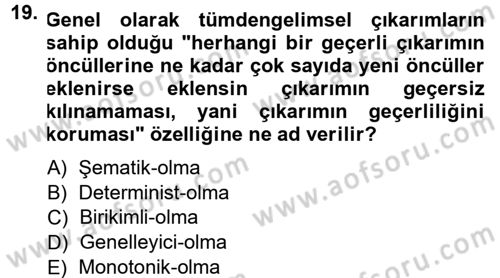 Bilim Felsefesi Dersi Ara Sınavı Deneme Sınav Soruları 19. Soru
