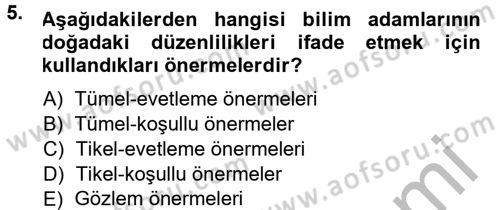 Bilim Felsefesi Dersi Ara Sınavı Deneme Sınav Soruları 5. Soru