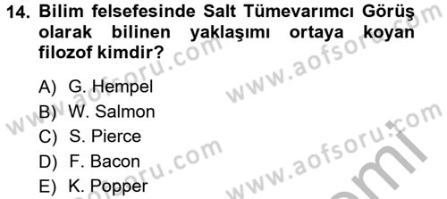 Bilim Felsefesi Dersi 2012 - 2013 Yılı (Final) Dönem Sonu Sınav Soruları 14. Soru