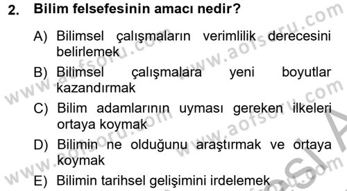 Bilim Felsefesi Dersi 2012 - 2013 Yılı (Final) Dönem Sonu Sınav Soruları 2. Soru