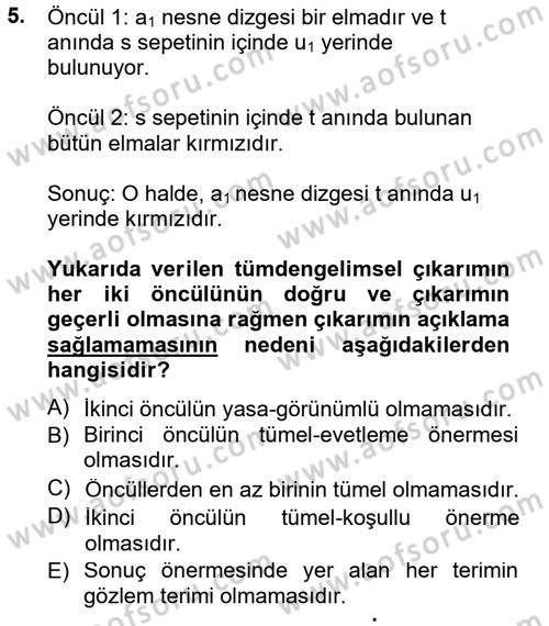 Bilim Felsefesi Dersi 2012 - 2013 Yılı (Final) Dönem Sonu Sınav Soruları 5. Soru