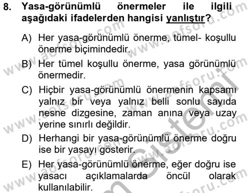 Bilim Felsefesi Dersi 2012 - 2013 Yılı (Final) Dönem Sonu Sınav Soruları 8. Soru