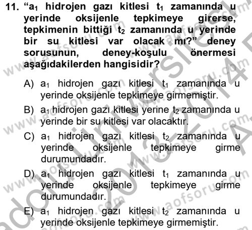 Bilim Felsefesi Dersi Ara Sınavı Deneme Sınav Soruları 11. Soru