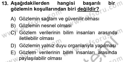 Bilim Felsefesi Dersi Ara Sınavı Deneme Sınav Soruları 13. Soru