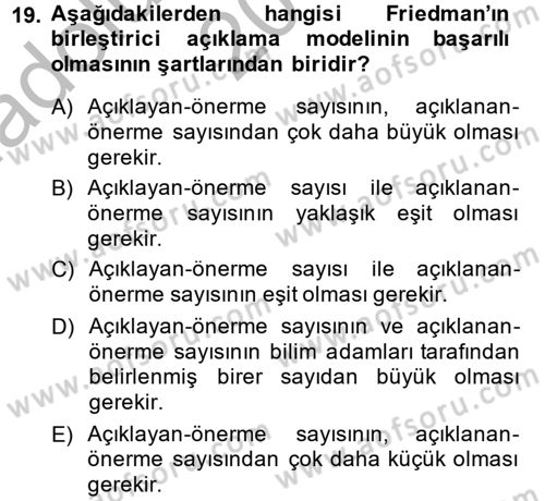 Bilim Felsefesi Dersi Ara Sınavı Deneme Sınav Soruları 19. Soru