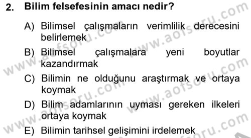Bilim Felsefesi Dersi Ara Sınavı Deneme Sınav Soruları 2. Soru