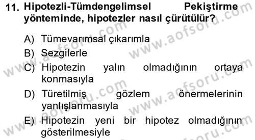 Bilim Felsefesi Dersi 2013 - 2014 Yılı (Final) Dönem Sonu Sınav Soruları 11. Soru