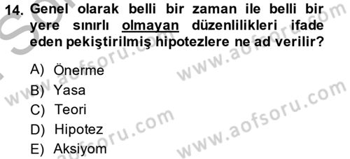 Bilim Felsefesi Dersi 2013 - 2014 Yılı (Final) Dönem Sonu Sınav Soruları 14. Soru