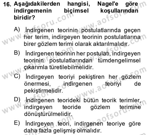 Bilim Felsefesi Dersi 2013 - 2014 Yılı (Final) Dönem Sonu Sınav Soruları 16. Soru