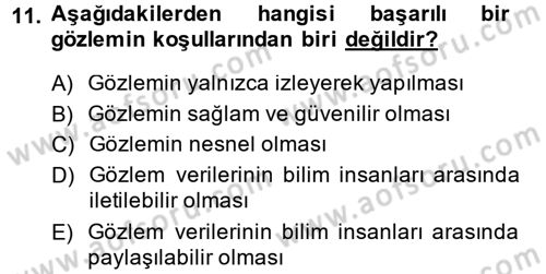 Bilim Felsefesi Dersi Ara Sınavı Deneme Sınav Soruları 11. Soru
