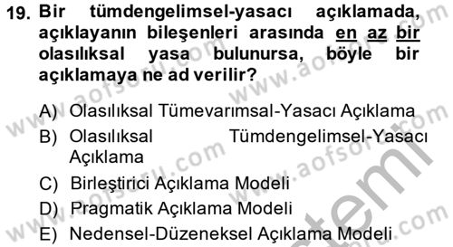 Bilim Felsefesi Dersi Ara Sınavı Deneme Sınav Soruları 19. Soru