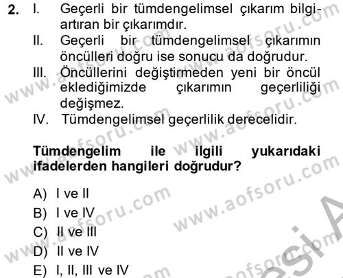 Bilim Felsefesi Dersi Ara Sınavı Deneme Sınav Soruları 2. Soru